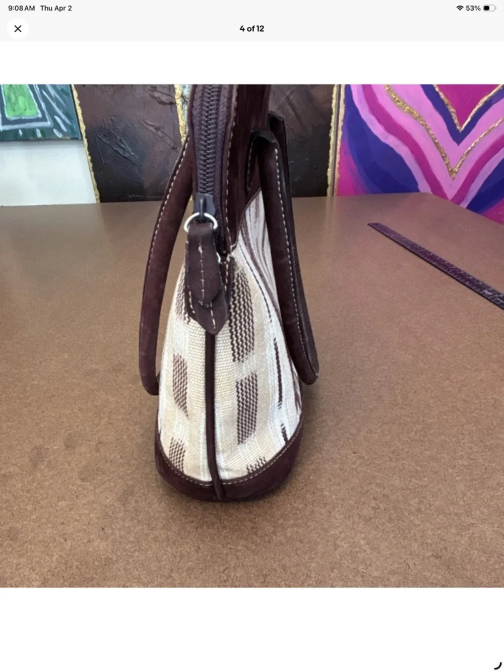Western-Inspired handmade Brown & Cream handbag with Leather Trim